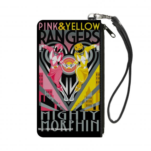 Canvas Zipper Wallet - SMALL - PINK & YELLOW RANGERS Art Deco Action Pose/Heart