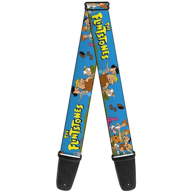 Guitar Strap - The Flintstones and Rubbles Group Pose/Logo Blue