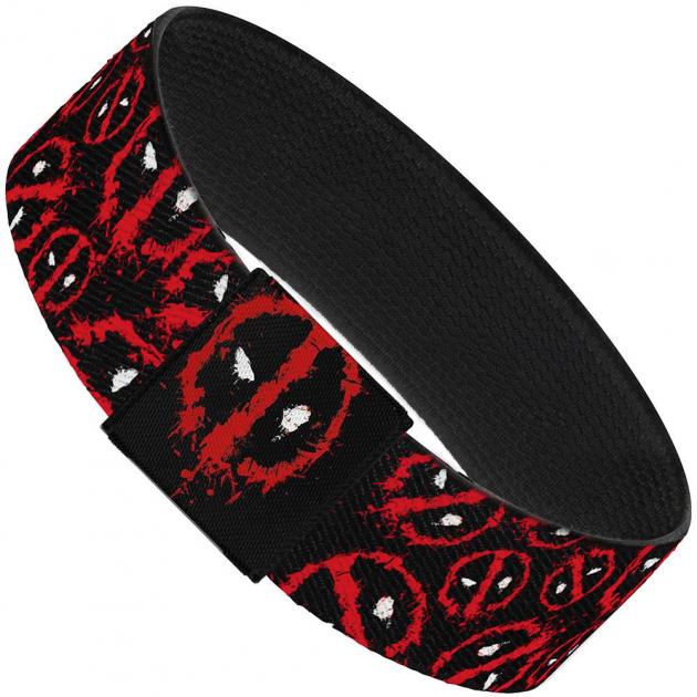 MARVEL DEADPOOLElastic Bracelet - 1.0" - Deadpool Splatter Logo Scattered Black/Red/White