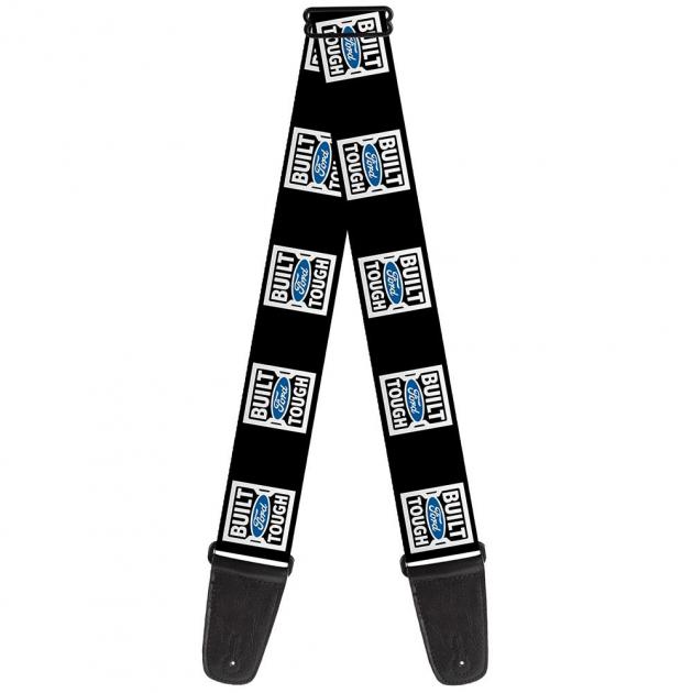 Guitar Strap - BUILT FORD TOUGH Logo2 Black/White/Blue