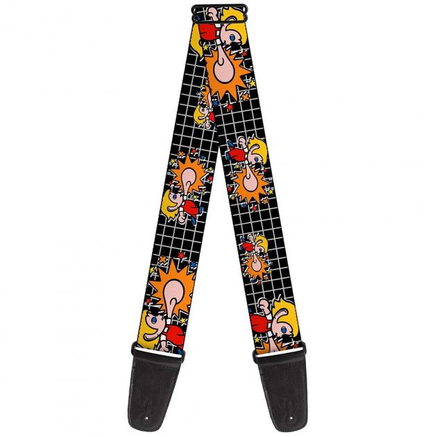 SEGA GENESIS Guitar Strap - Alex Kidd in Miracle World Box Cover Punching Pose/Grid Black/White