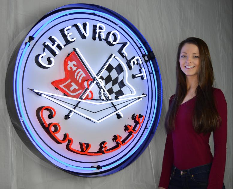 Neonetics Big Neon Signs in Steel Cans, Corvette Flags 36 Inch Neon Sign in Metal Can