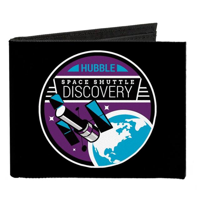 Canvas Bi-Fold Wallet - SPACE SHUTTLE DISCOVERY Hubble Telescope Black/White/Purple/Blue