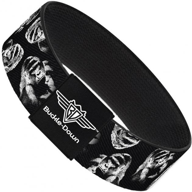 Buckle-Down Elastic Bracelet - Harambe Face Scattered Black/Grays
