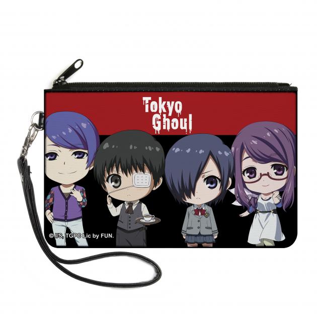 Canvas Zipper Wallet - LARGE - TOKYO GHOUL 4-Chibi Characters Pose Stripe Red/Black