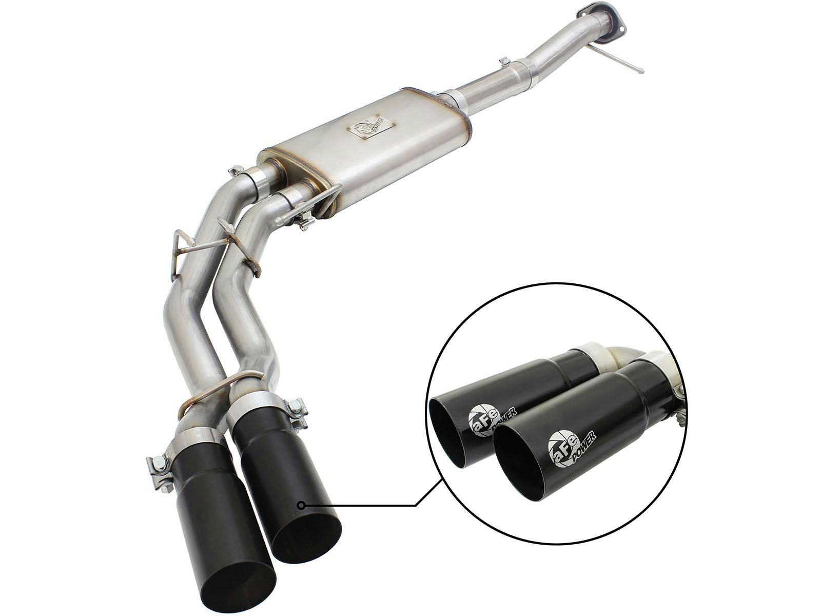 AFE 49-43080-B Rebel Series 3 IN to 2-1/2 IN 409 Stainless Steel Cat-Back Exhaust w/Black Tip