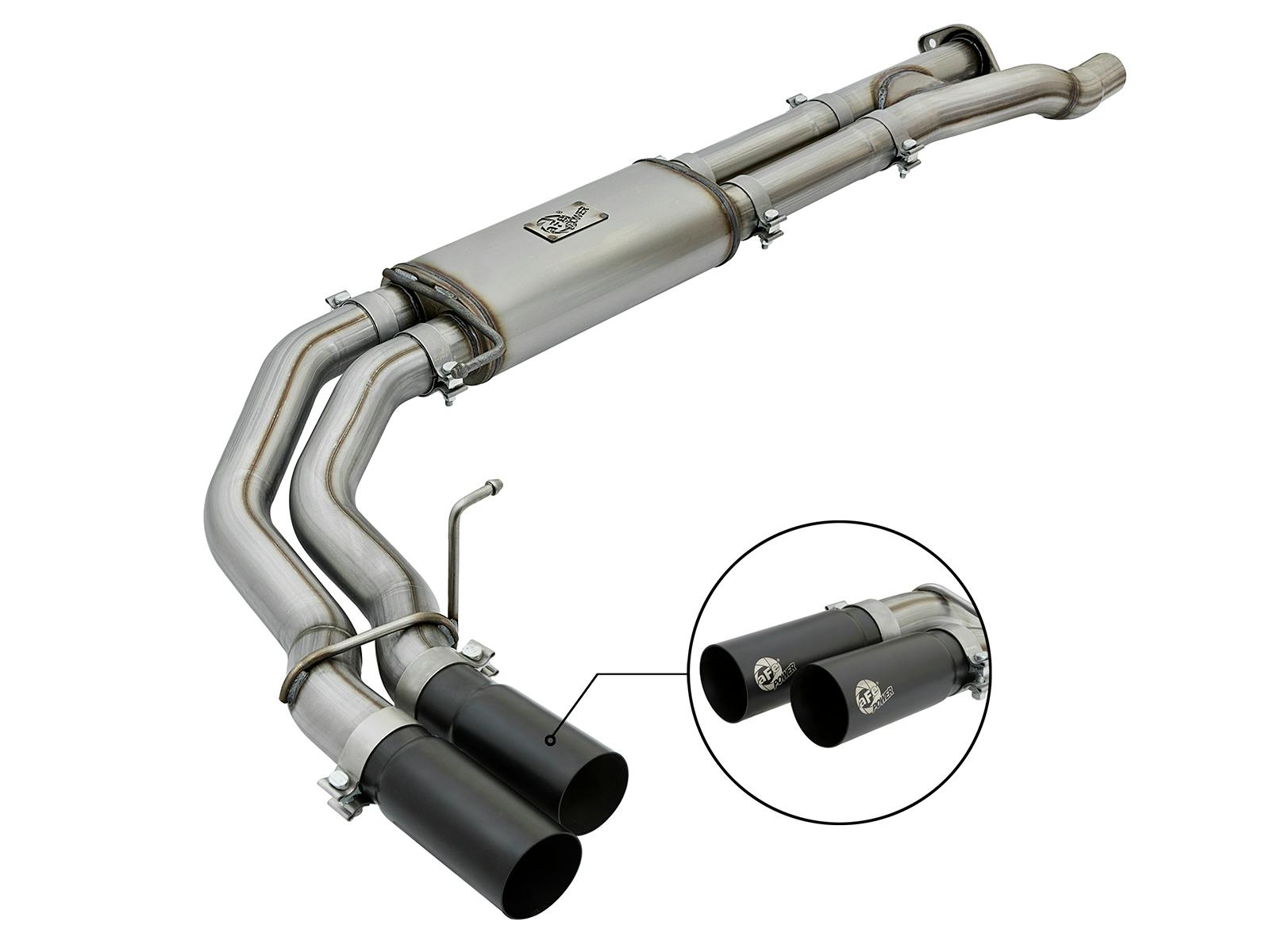 AFE 49-43091-B Rebel Series 3 IN 409 Stainless Steel Cat-Back Exhaust System w/Black Tip