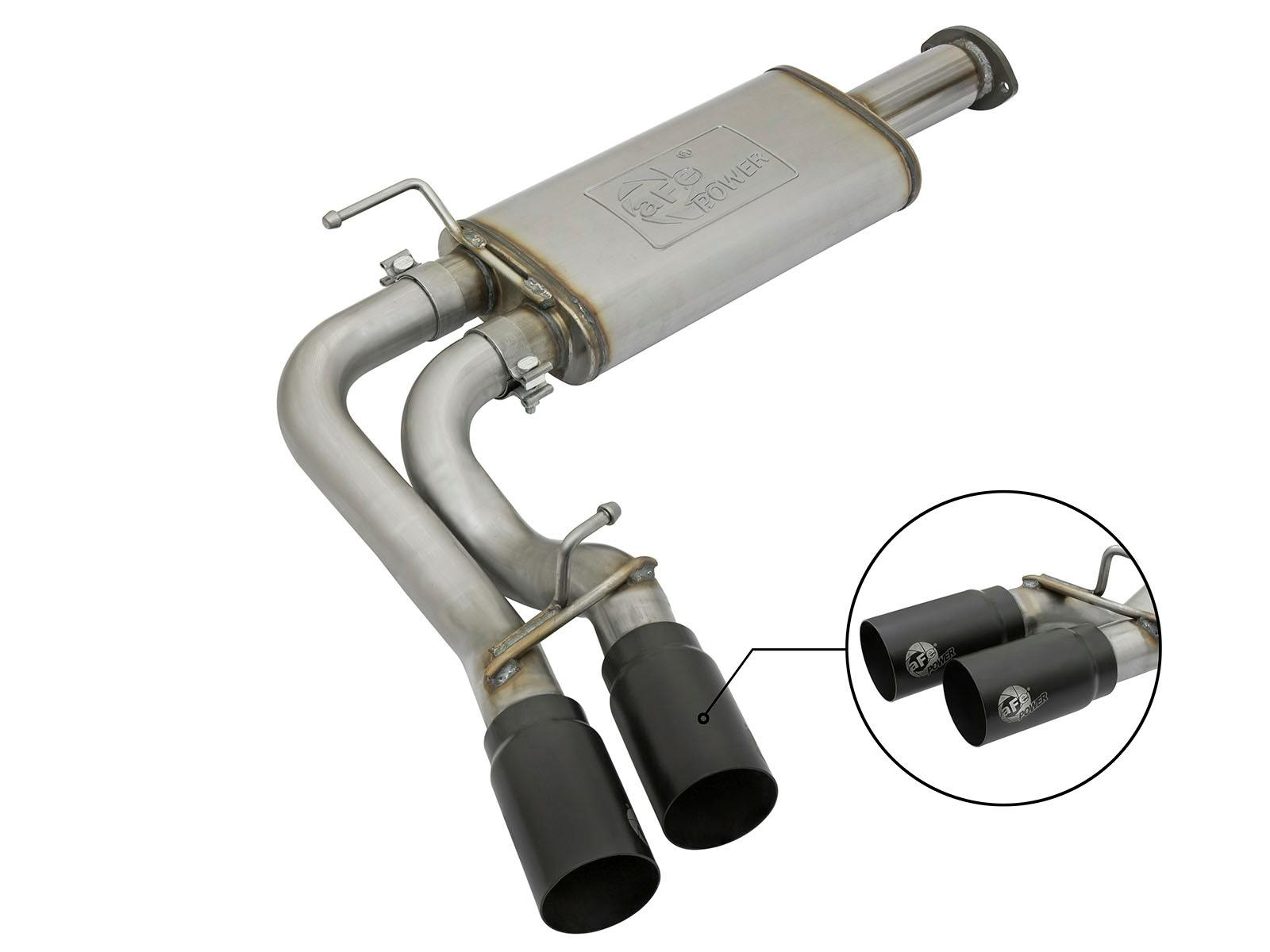 AFE 49-46032-B Rebel Series 3 IN Cat-Back Exhaust System w/ Dual Mid-Side Exit Black Tips