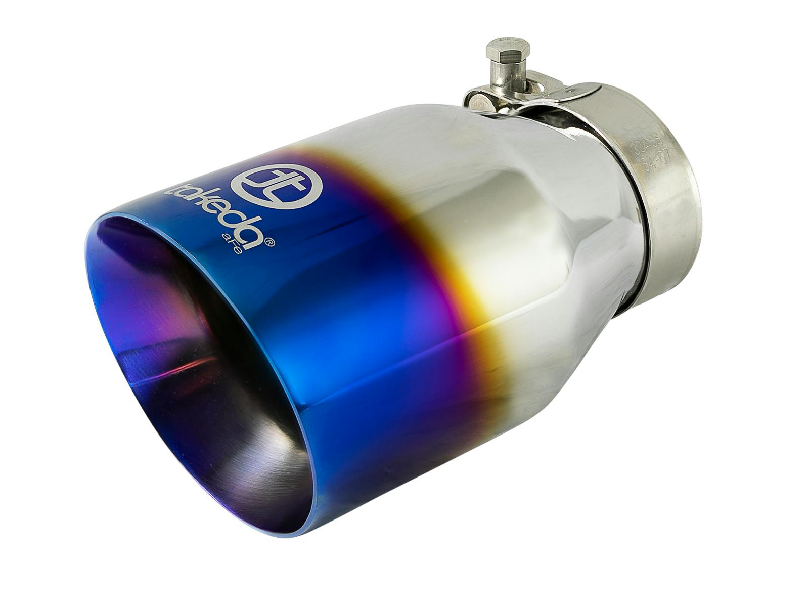 AFE 49T25404-L07 Takeda 304 Stainless Steel Clamp-on Exhaust Tip Blue Flame