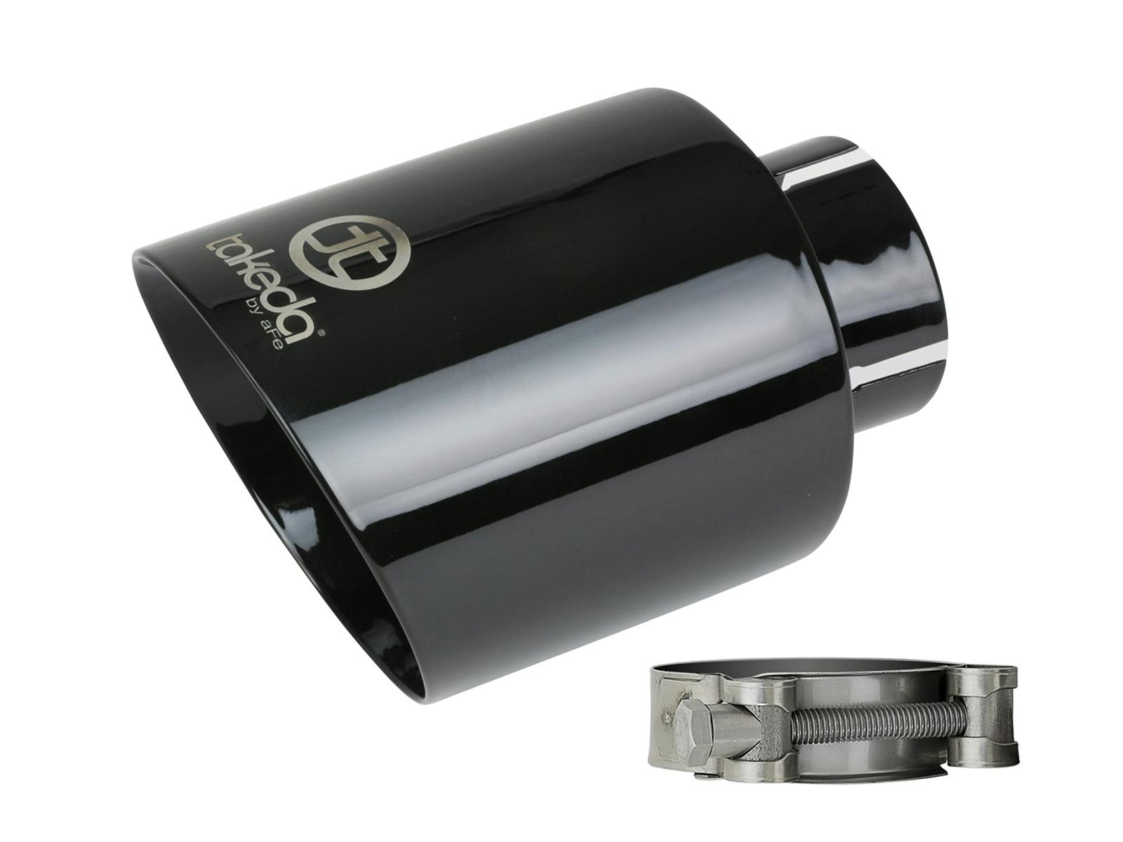 AFE 49T25454-B07 Takeda 409 Stainless Steel Clamp-on Exhaust Tip Black