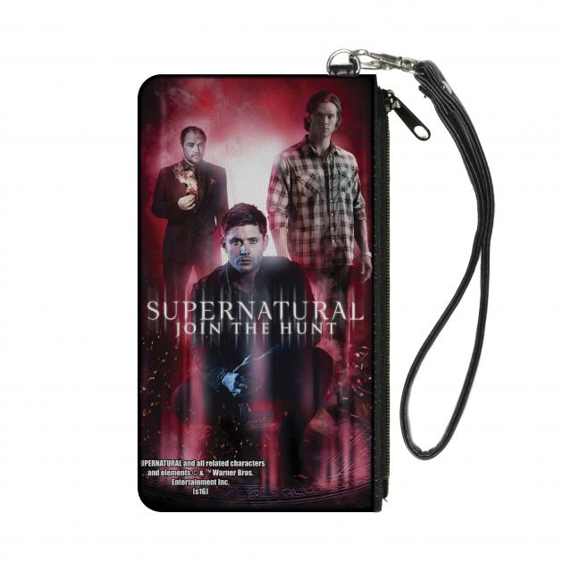 Canvas Zipper Wallet - SMALL - SUPERNATURAL-JOIN THE HUNT Crowley/Dean/Sam Group Pose Black/Red Glow