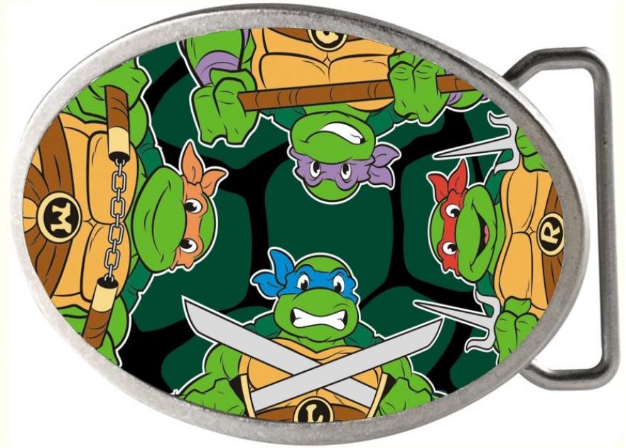 Classic TMNT Turtle Battle Poses/Turtle Shell Framed FCG - Chrome Oval Rock Star Buckle