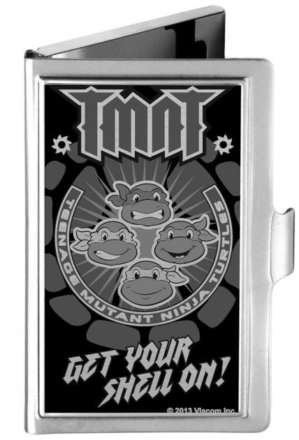 Business Card Holder - SMALL - TMNT Group Pose/Shell GET YOUR SHELL ON! Brushed Silver