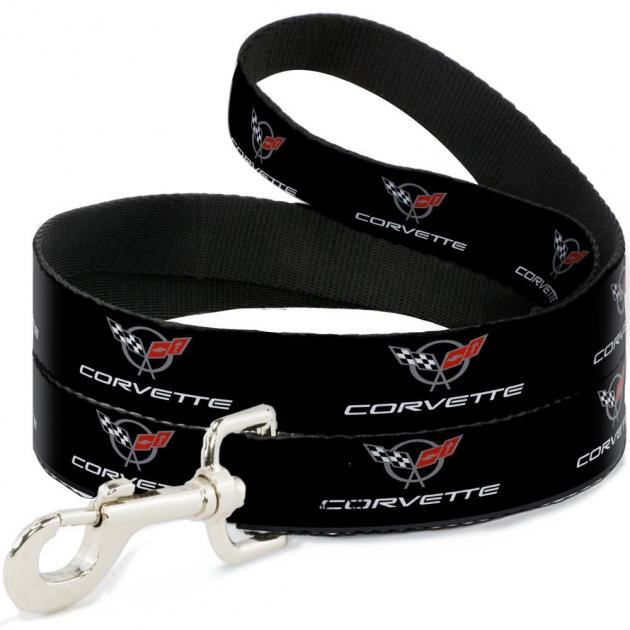 Dog Leash CORVETTE C5 LOGO REPEAT BLACK/GRAY/WHITE/RED WEBBING