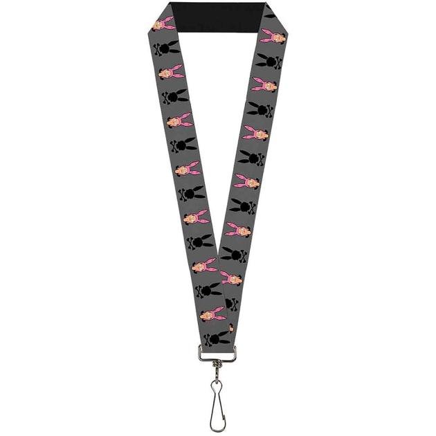 Lanyard - 1.0" - Louise Frown/Rabbit Skull & Crossbones Gray/Black