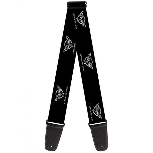 Guitar Strap - Corvette Black/Silver Logo Repeat