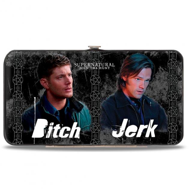 Hinged Wallet - SUPERNATURAL 4-Character Poses/BITCH-JERK + IDJITS/ASSBUTT Black/Grays/White