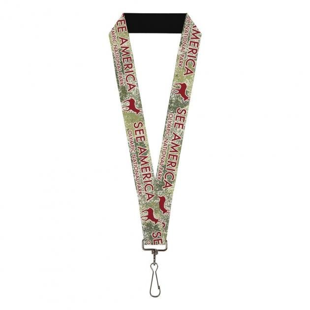 Lanyard - 1.0" - SEE AMERICA-OLYMPIC NATIONAL PARK Deer/Trees Greens/Red