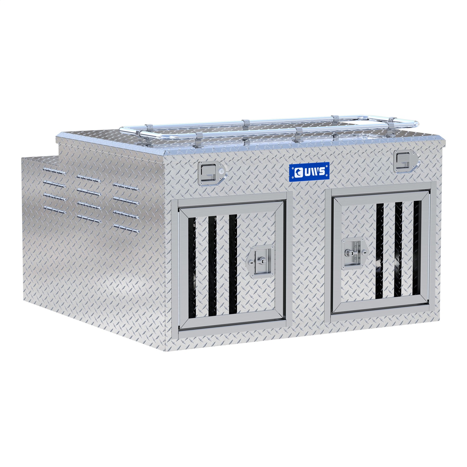 UWS DB-4848N Bright Aluminum 48in. x 48in. Double-Door Dog Box with Full Enclosure/Storage