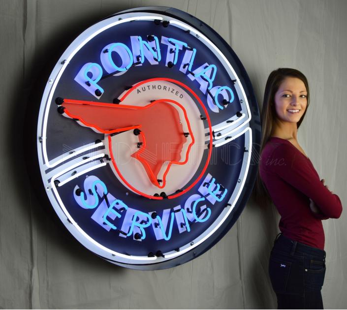 Neonetics Big Neon Signs in Steel Cans, Pontiac Service 36 Inch Neon Sign in Metal Can