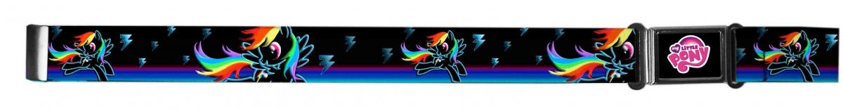 Magnetic Web Belt MLPD-My Little Pony Logo Full Color Black/Pink - 1.0" - Rainbow Dash Pose/Lightning Bolts Black/Blues Webbing