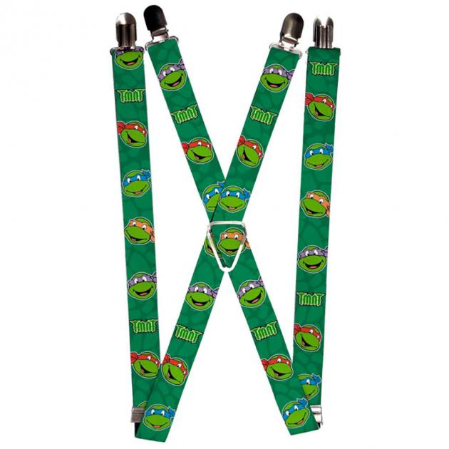 Suspenders - 1.0" - Classic Teenage Mutant Ninja Turtles Turtle Faces/TMNT Green Turtle Shell