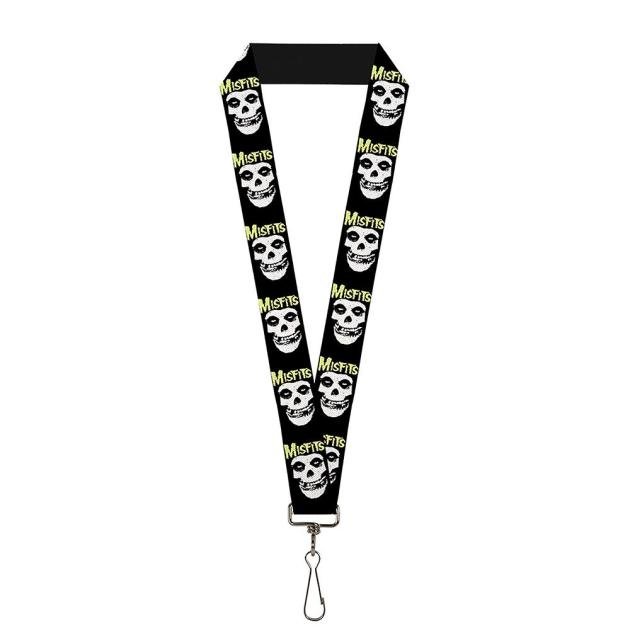 Lanyard - 1.0" - MISFITS/Fiend Skull CLOSE-UP Black/Lime Green/White