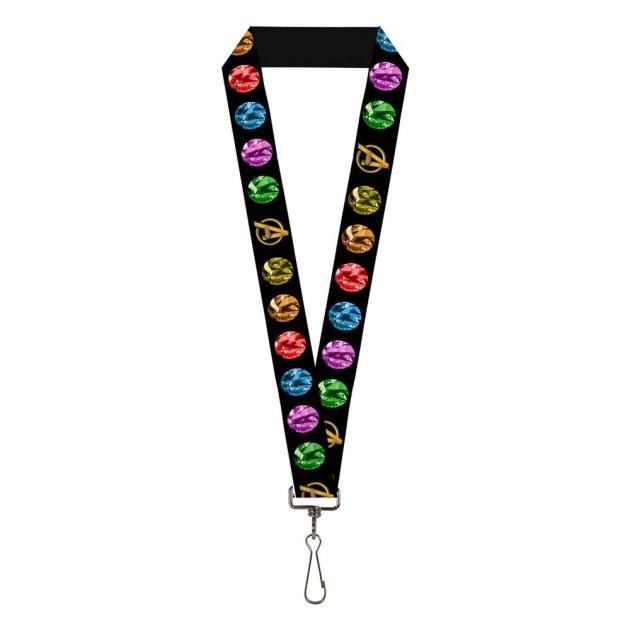 AVENGERS: INFINITY WAR Lanyard - 1.0" - Avengers Icon/6-Infinity Stones Black/Gold/Multi Color