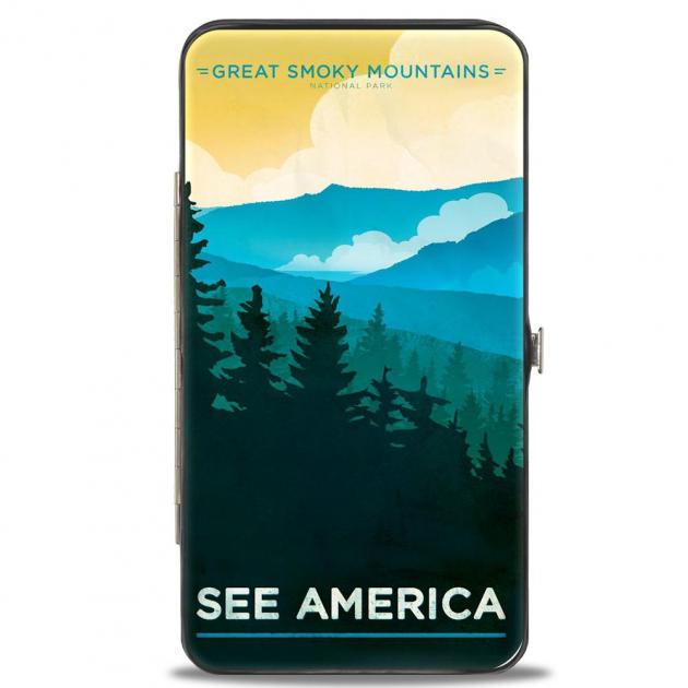 Hinged Wallet - SEE AMERICA-NC GREAT SMOKY MTNS. Landscape Yellows/Blues/White