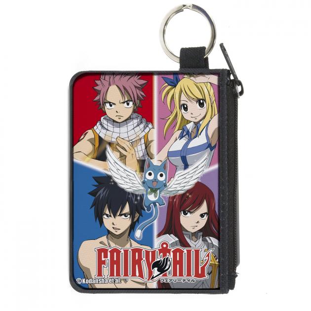 Canvas Zipper Wallet - MINI X-SMALL - FAIRY TAIL Team Natsu 4-Character Blocks & Happy Multi Color