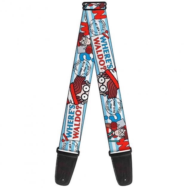 Guitar Strap - WHERE'S WALDO? Face/Walking Stripe Blue/White