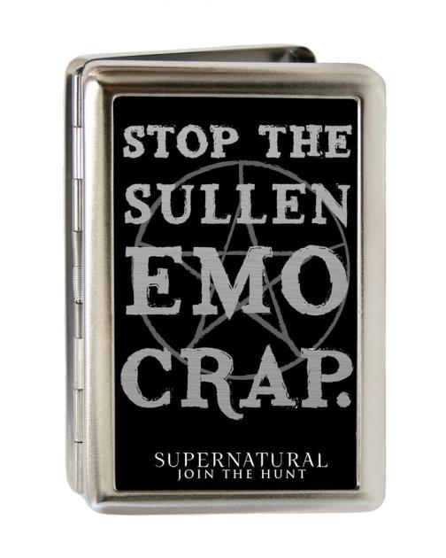 Business Card Holder - LARGE - STOP THE SULLEN EMO CRAP/Pentagram Reverse Brushed