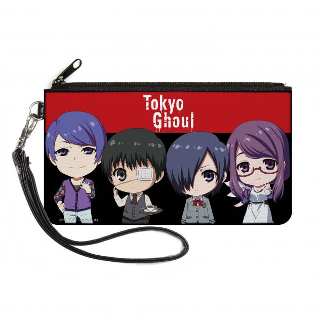 Canvas Zipper Wallet - SMALL - TOKYO GHOUL 4-Chibi Characters Pose Stripe Red/Black