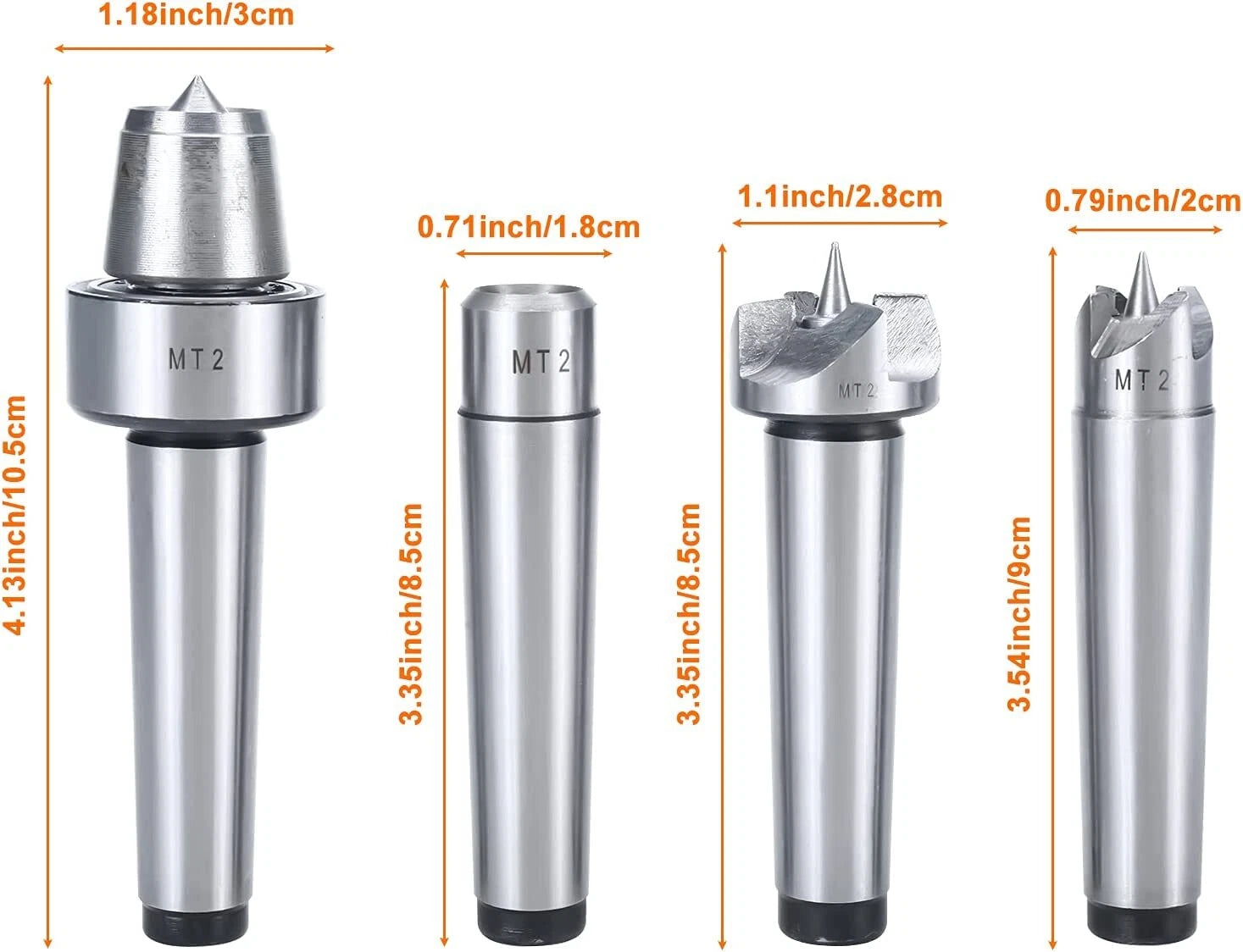 4 Pack Live Center Drive Spur Cup Set for MT2 Wood Lathe