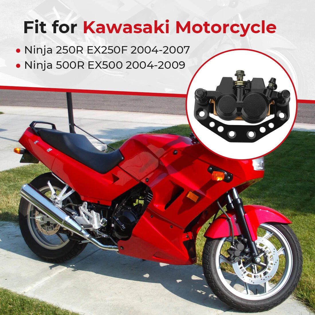 Front Brake Caliper & Pads for Kawasaki Ninja 250R 500R (2004–2009)