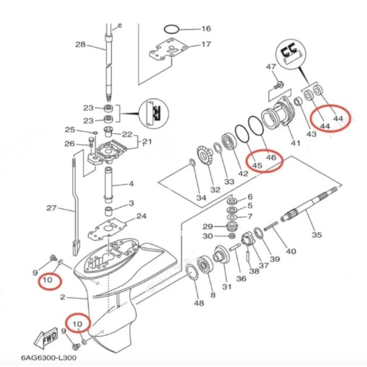 Lower Unit Seal Kit for Yamaha 9.9 13.5 15 20 HP 93101-17054 93210-57M09