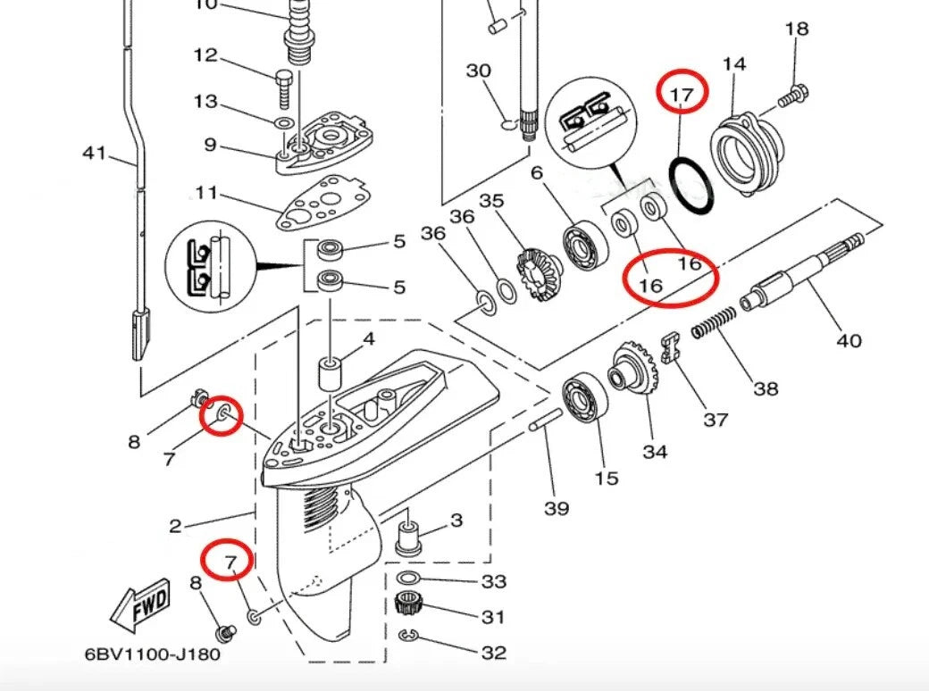 Gearcase Oil Seal Kit for Yamaha 4-Stroke F2.5 F4 F4B/M F5A F6C/M (4T)
