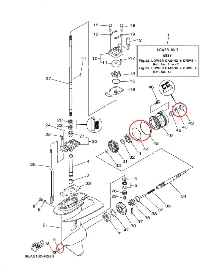 Seal Kit for Yamaha Outboard Motor Lower Gearcase 93101-17054 93210-74316