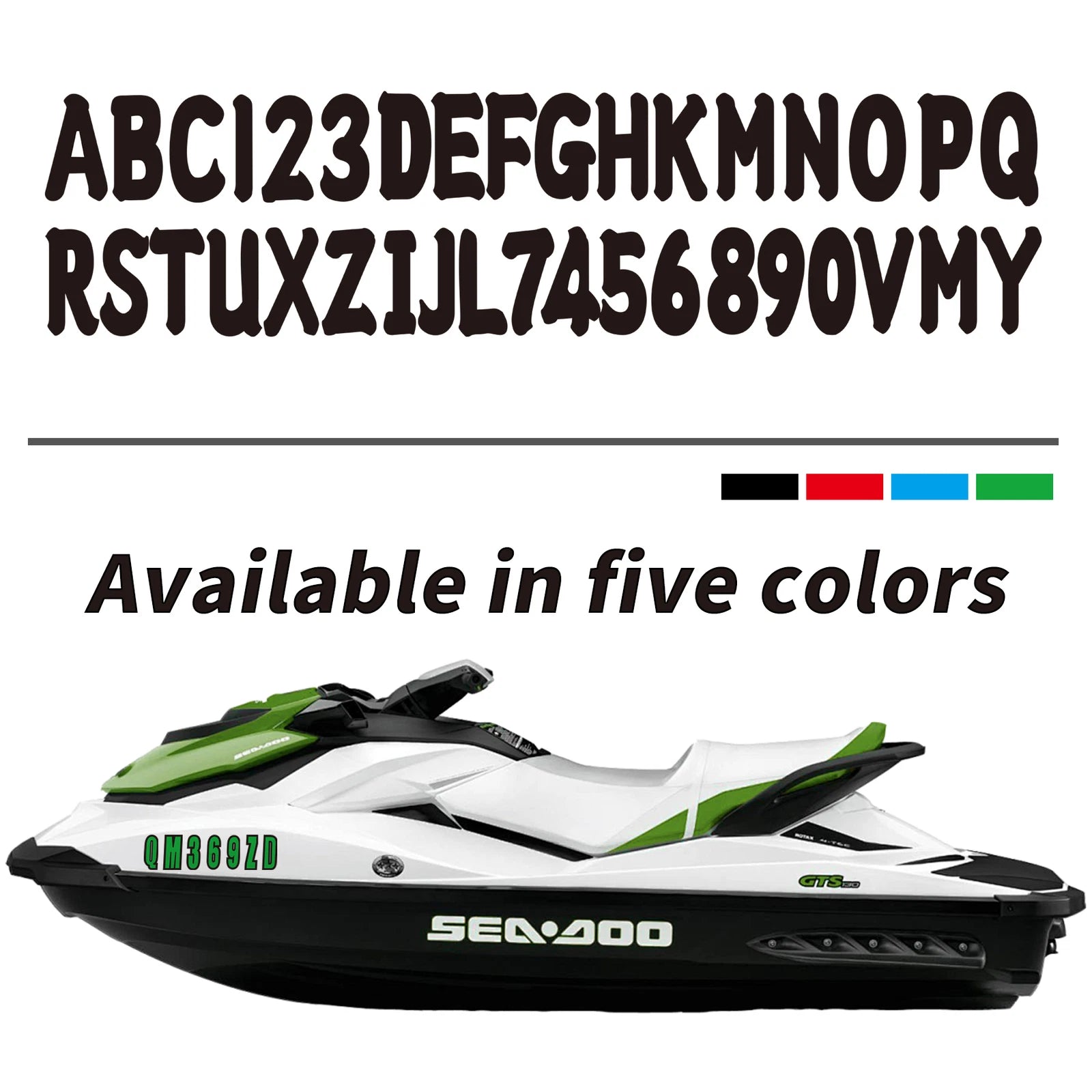Set of 4 Boat Registration Decals A-Z & 0-9 (Black)
