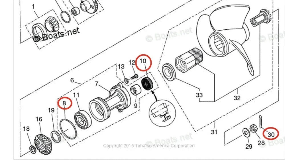 Lower Unit Gearcase Seal Kit for Tohatsu MD70B M80A M140A2 (3B7601110 3B7601030)