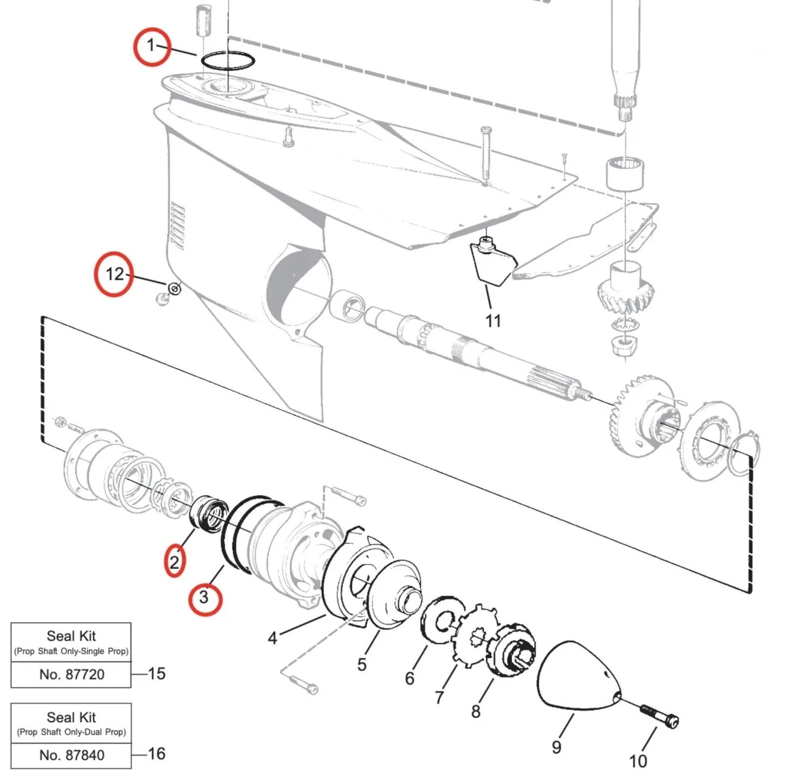 Lower Gearcase Oil Seal Kit 897426 925261 925256 for Volvo Penta