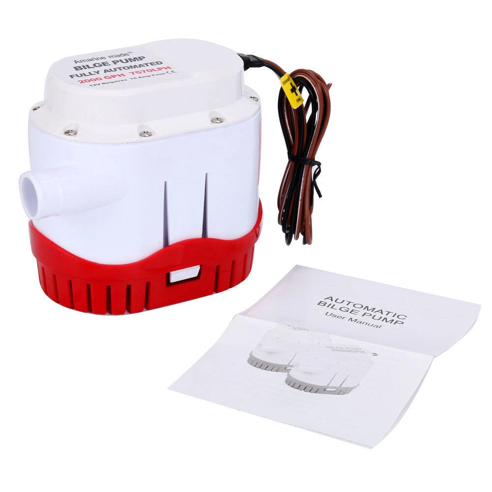 12V 2000GPH Bilge Water Pump for Boats (Automatic, Submersible)