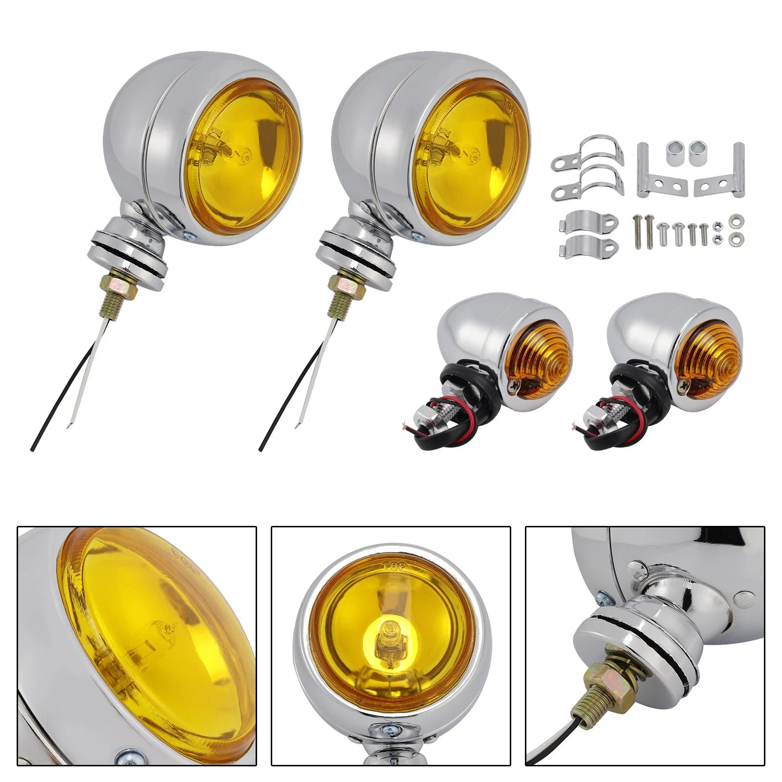 Beam Headlight Fog Lamp for Racer Bobber Chopper (Custom Chrome)