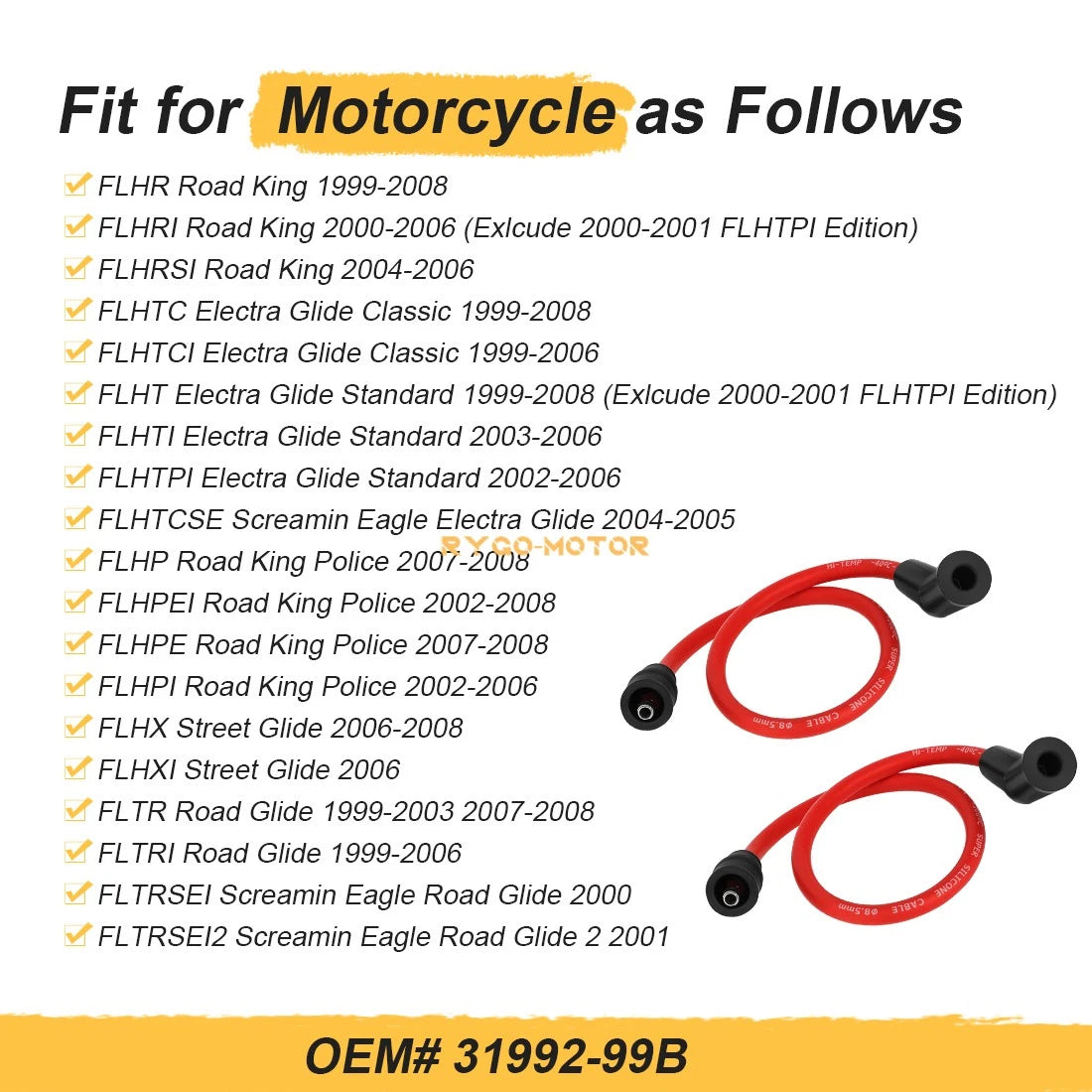 2X Spark Plug Wires for Harley-Davidson Road King, Electra Glide, Street Glide (1999–2009)