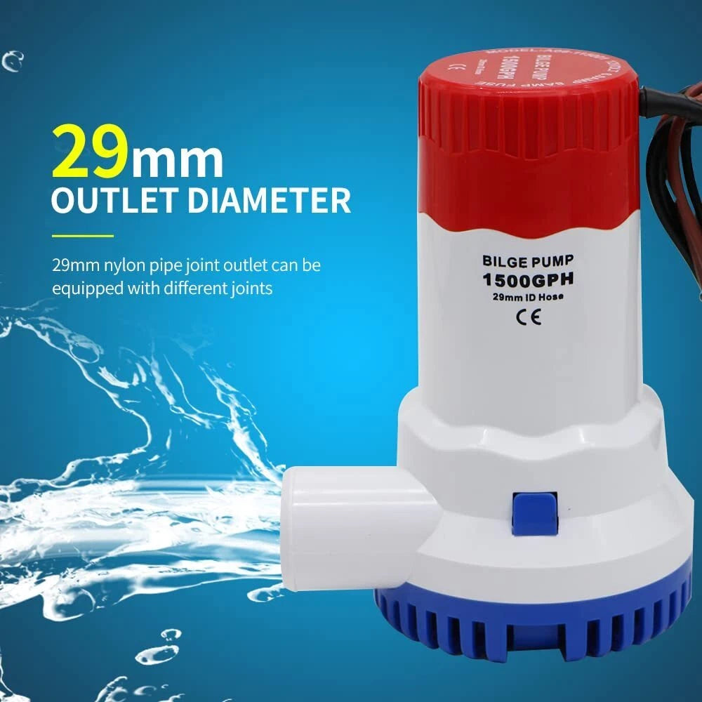 12V 1500GPH Boat Bilge Pump with Float Switch for Marine Use (ID 29mm)