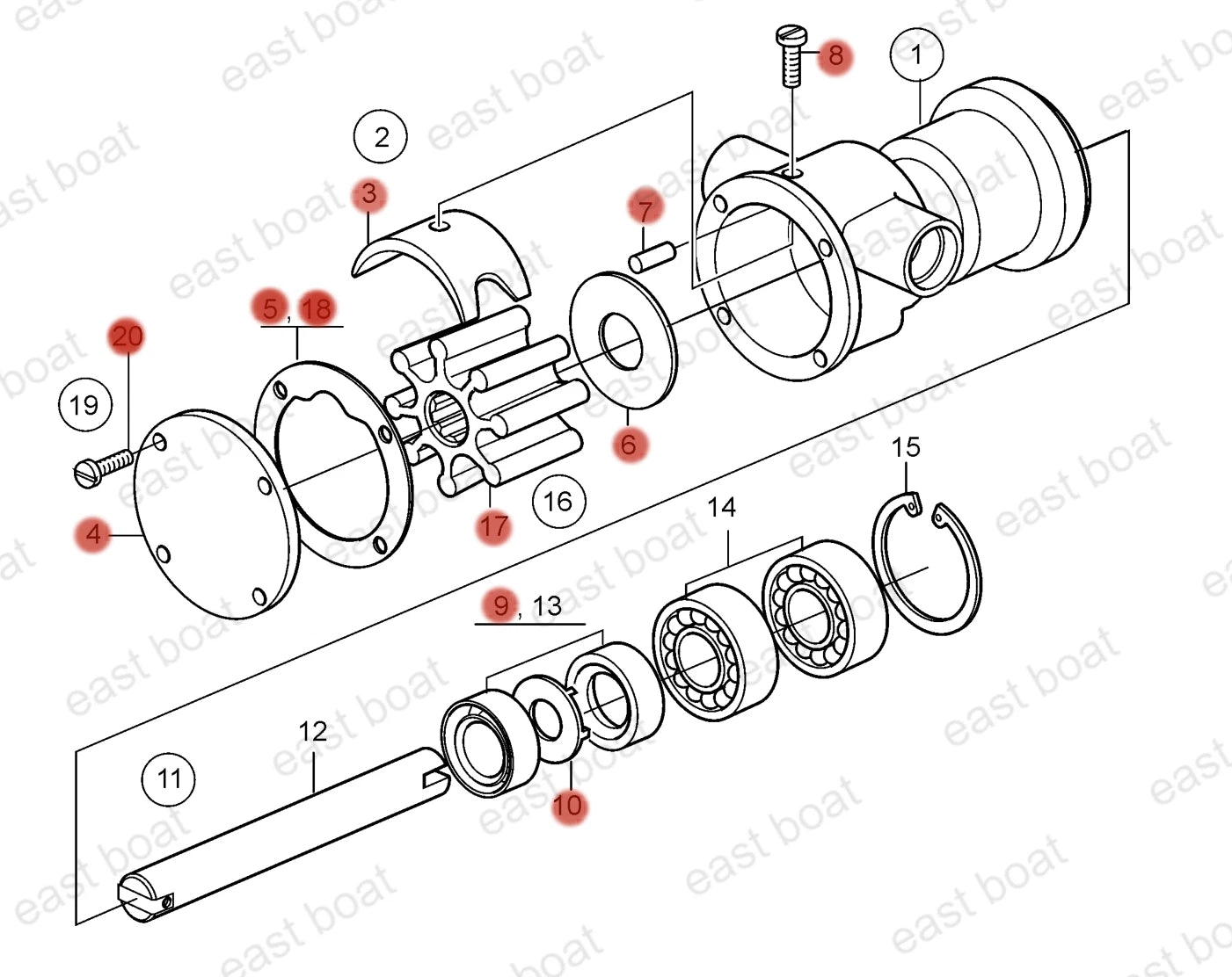 Water Pump Repair Kit for Volvo Penta MD17 MD17C MD17D (21951368)