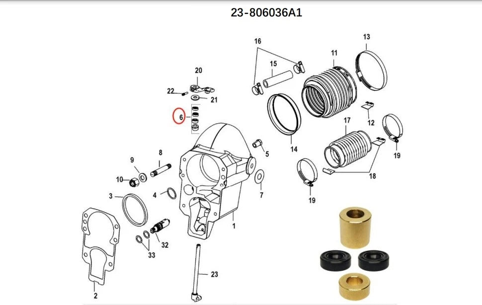 Bell Housing Bushing Kit for Mercruiser Sterndrive Alpha One Gen 2 (1983–2010) 23-806036A1