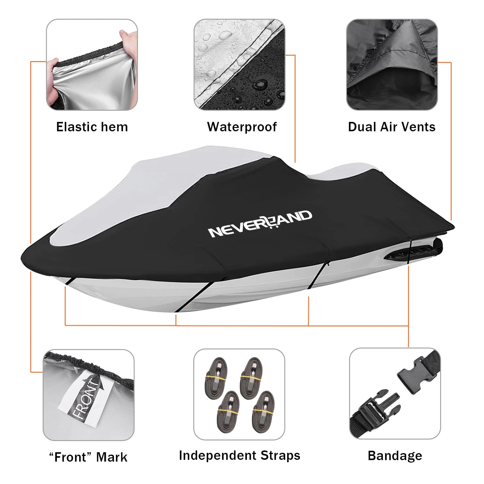 Waterproof Jet Ski Cover for Sea-Doo GTX 170, Kawasaki ULTRA 310X (3 Seater)