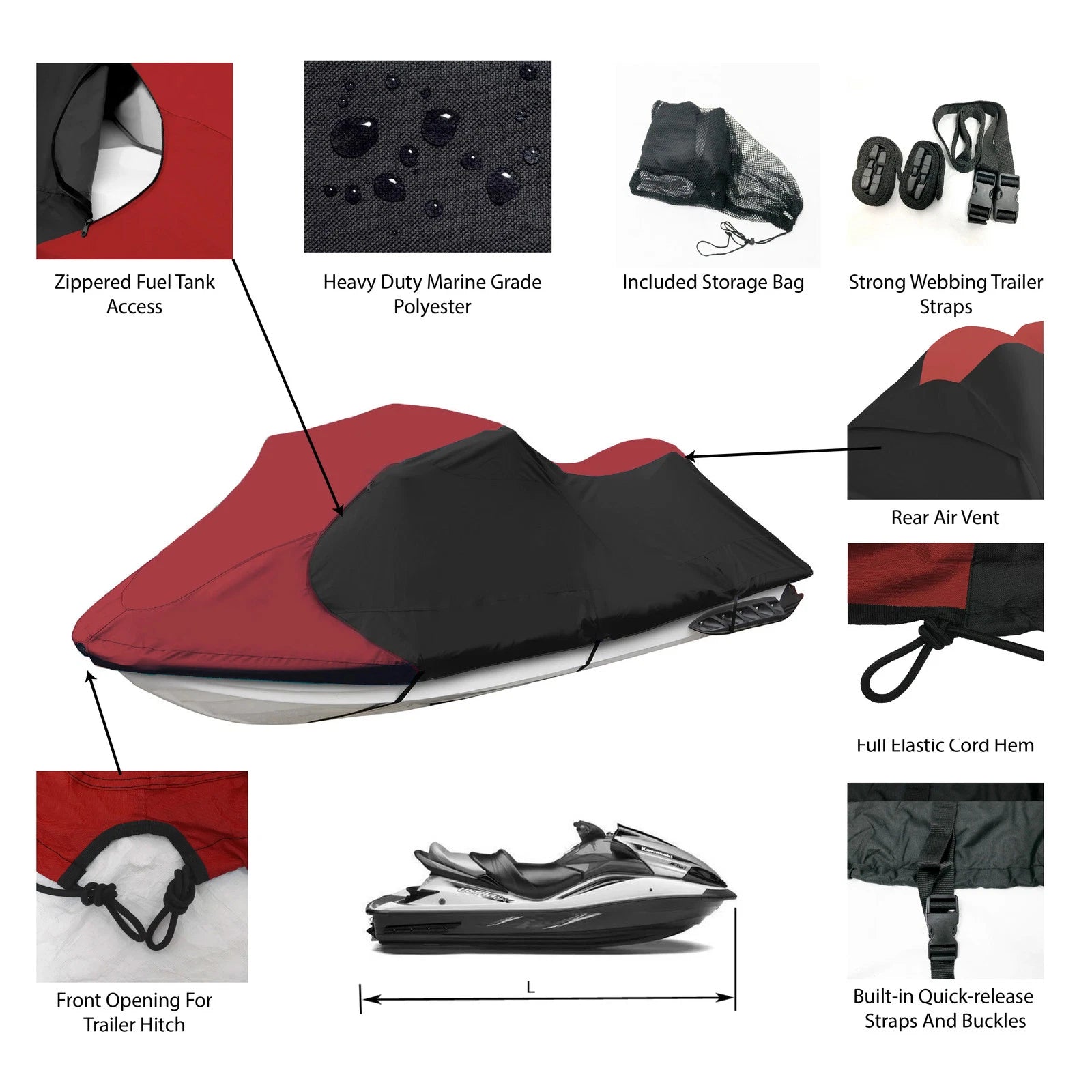 PWC Cover for Sea Doo Jet Ski SP SPi (1989–1999) Maroon/Black