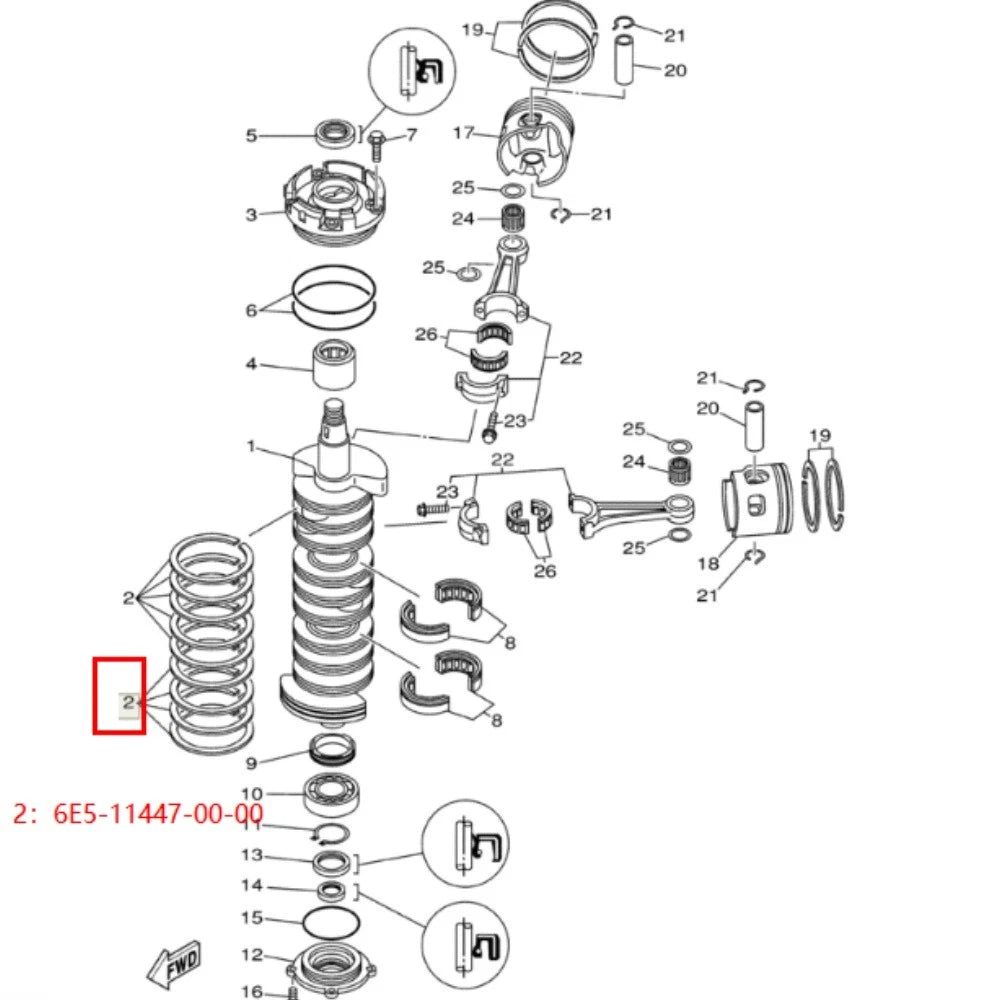 2X Yamaha Seal Crank for 100-225 HP (6E5-11447-00)